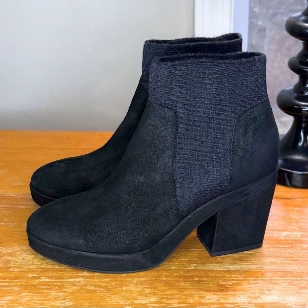 Eileen Fisher Nubuck Leather Block Heel Booties - Picture 2 of 12